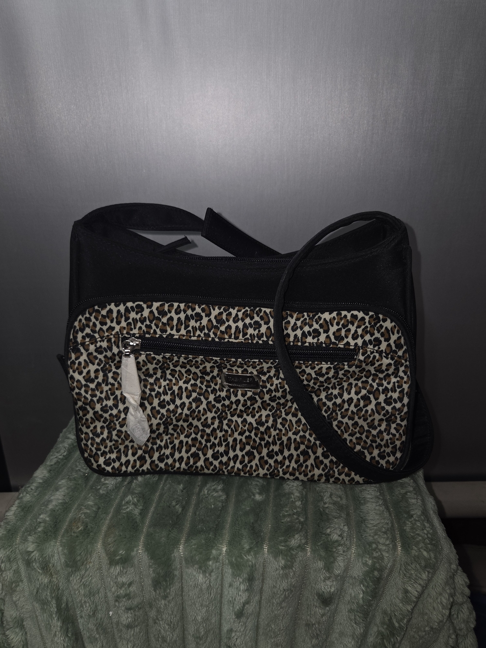 Leopard-Print Shoulder Bag with Black Trim